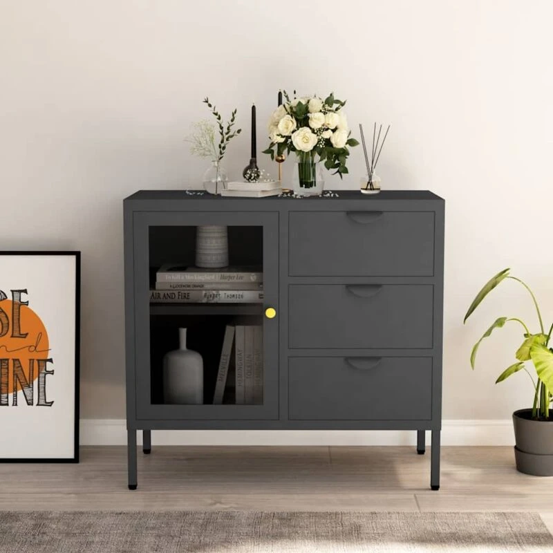 Image of VIDAXL Sideboard Anthracite 75x35x70cm Steel and Tempered Glass Vidaxl 8720286564400