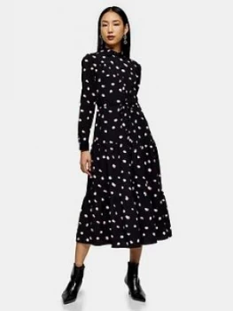 Image of Topshop Spot Tiered Shirtdress - Black