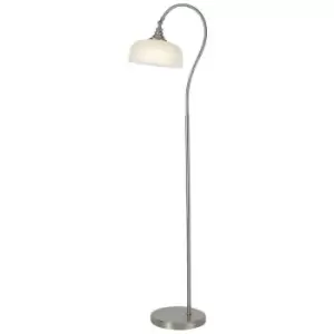 Image of Luminosa DeRuyter Floor Lamp E27 Satin Nickel, Frosted Glass