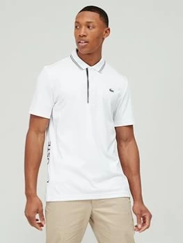 Image of Lacoste Sports Lacoste Golf Tipped Collar Side Logo Polo Top - White/Navy Size M Men