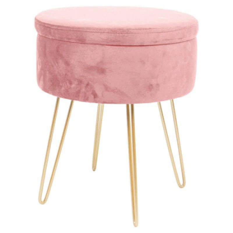 Image of Harbour Housewares Velvet Storage Footstool - Round Modern Dressing Table Footstool Vanity Seat Chair - 45 X 36Cm - Pink/gold