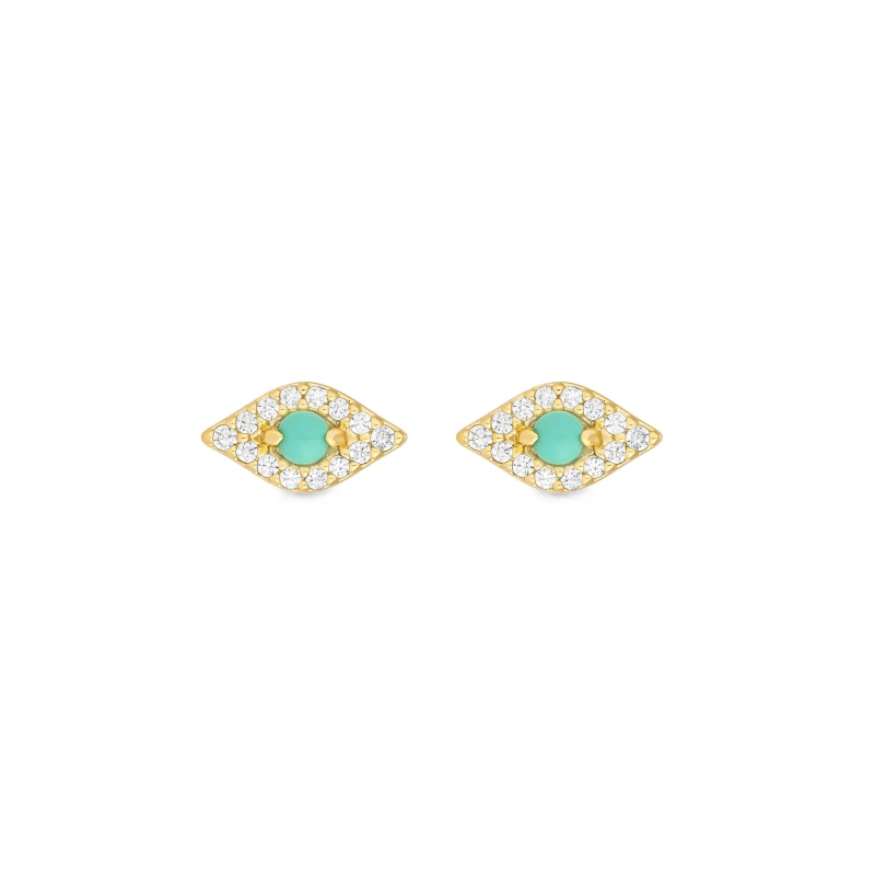 Image of Inicio 14K Gold Plated Recyc Evil Eye Studs - Gift Pouch Stud Earrings One Size Gold 87956310000