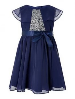 Image of Monsoon Baby Girls Sustainable Cape Sequin Dress - Navy