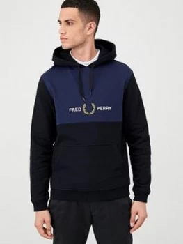 Image of Fred Perry Embroidered Panel Hoodie - Black, Size XL, Men