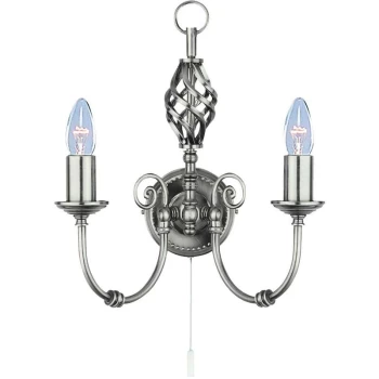 Image of Searchlight Zanzibar - 2 Light Indoor Candle Wall Light Satin Silver, E14