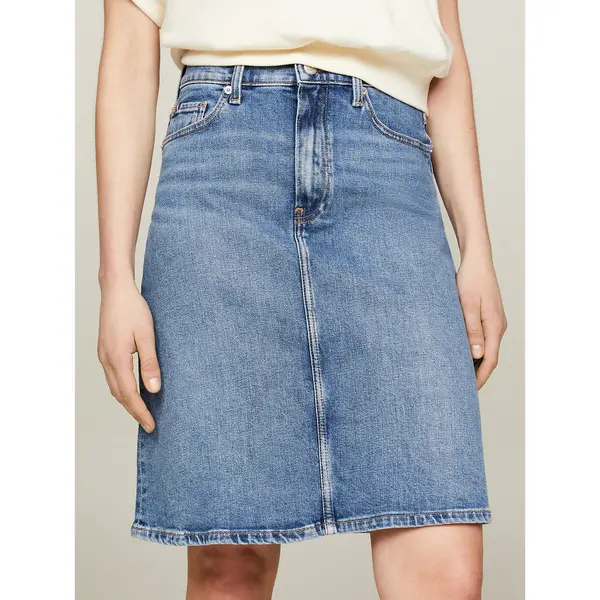Image of Denim Knee-Length Skirt with High Waist