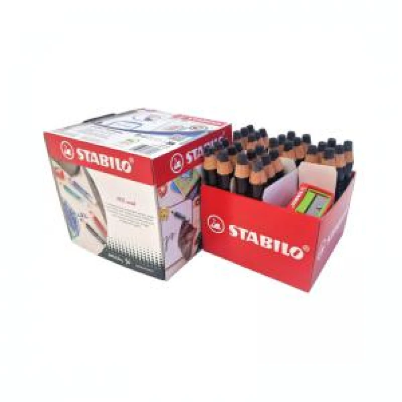 Image of Stabilo Markdry Classpack 30 Pens Black + 2 Sharpeners Bullet Tip 10mm Line (30 Pack) UK/648-30-1