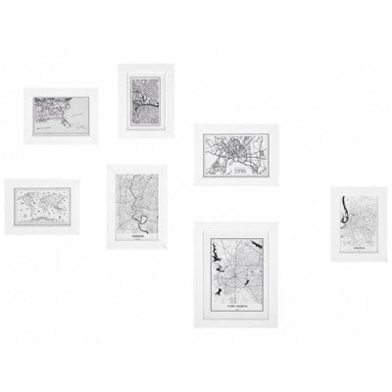 Image of Beliani Set Of 7 Photo Frames Denkoro Urban Motif White