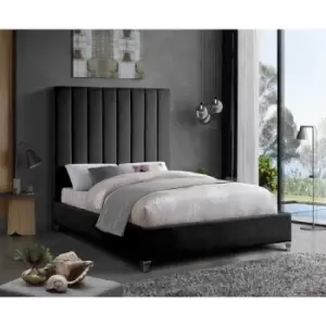 Image of Alexo Upholstered Beds - Plush Velvet, Single Size Frame, Black - Black