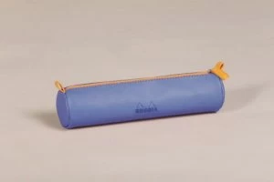 Image of Rhodiarama Round Pencil Case Italian Leatherette Sap Blu
