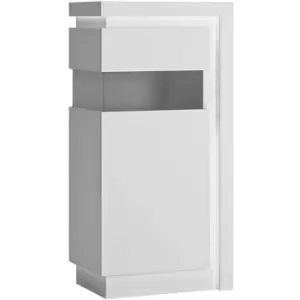 Image of Lyon Narrow display cabinet (LHD) 123.6cm high (including LED lighting) in White and High Gloss - White and High Gloss