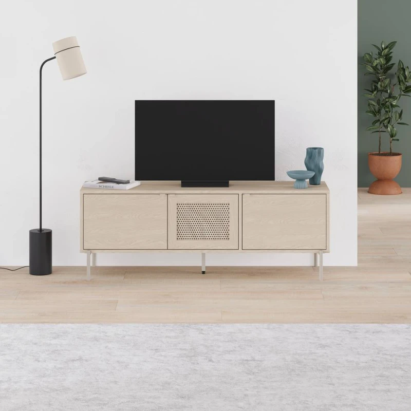 Image of Decortie New Inca' Modern TV Stand Unit 140cm for 50" TVs in Light Oak Size: 1 Pack Light Oak Unisex 1 Pack