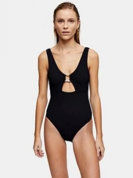 Image of Topshop Crinkle Cut Out Ring Swimsuit - Black