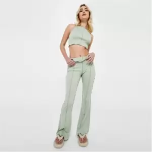 Image of Missguided Rib Exposed Seam Crop Top and Flared Trousers Co Ord Set - Green