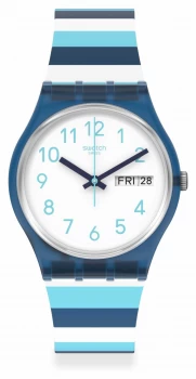 Image of Swatch STRIPED WAVES White Dial Blue Stripe Silicone Watch