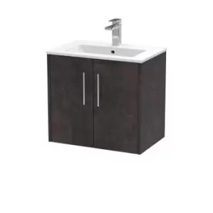 Image of Hudson Reed Juno 600mm Wall Hung 2 Door Vanity & Minimalist Basin - Metallic Slate