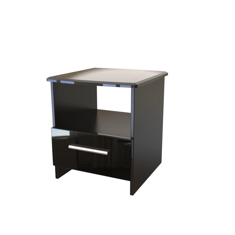Image of Harrow Bottom Drawer Lamp Table In Black Gloss (Ready Assembled)