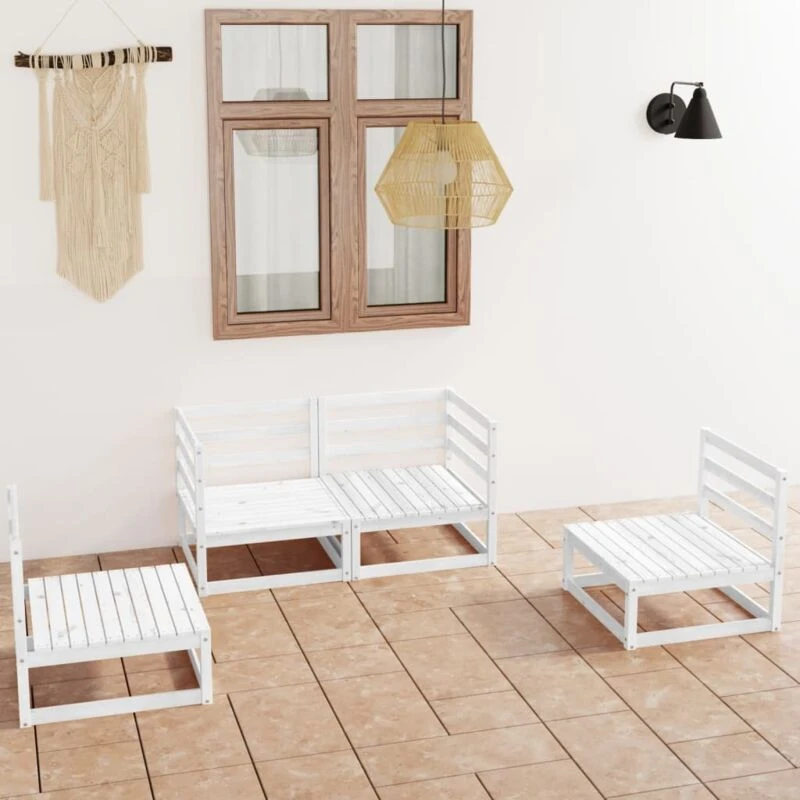 Image of VIDAXL 4 Piece Garden Lounge Set White Solid Wood Pine Vidaxl 8720286464830