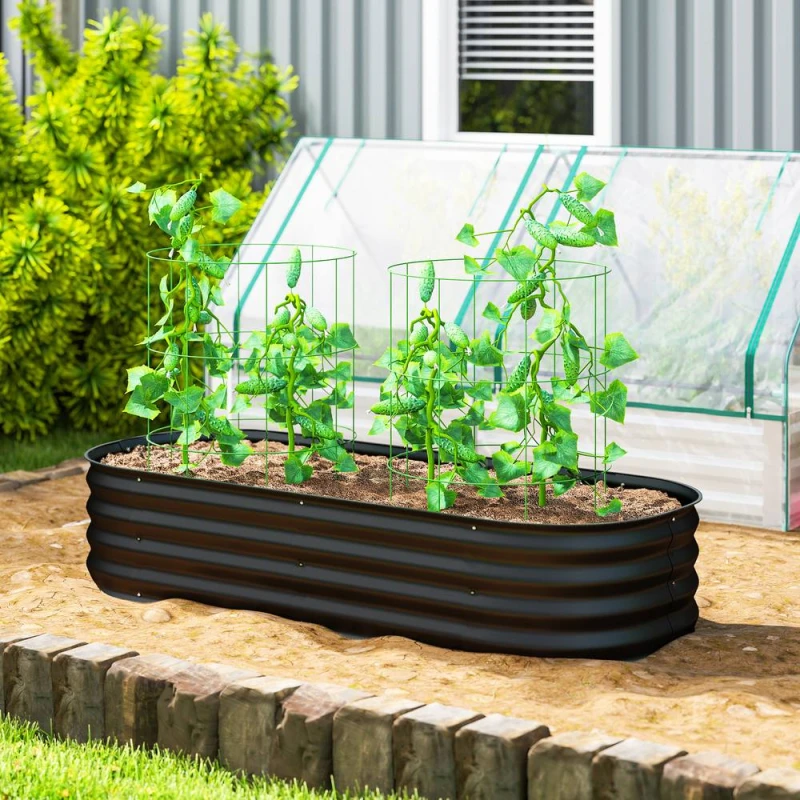 Image of OUTSUNNY Galvanised Raised Garden Bed Planter Box with Safety Edging, Black Unisex