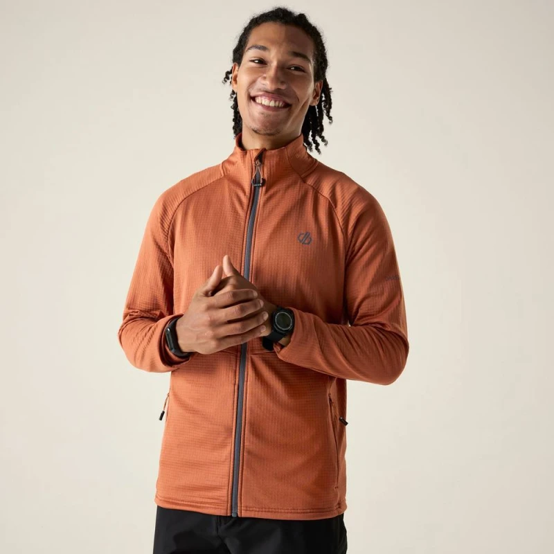 Image of Dare 2b Mens Apex Full Zip Stretch Midlayer in Burnt Orange Size: Medium Burnt Orange Male M