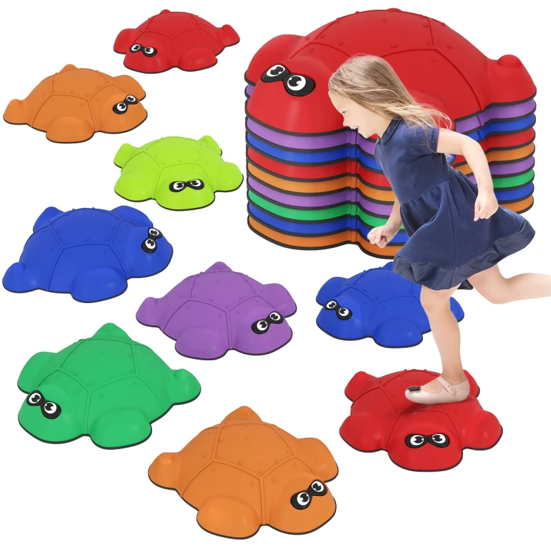 Image of AIYAPLAY AIYAPLAY 9 PCS Kids Stepping Stones, Turtle-Shaped Stackable River Stones - 8.5H x 32L x 31Wcm