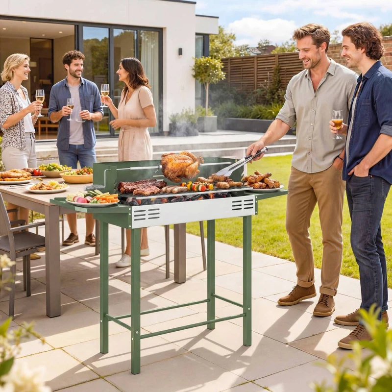 Image of OUTSUNNY Charcoal Spit Roasting Machine w/ 3-Tier Grill Grate, Dark Green Dark Green Unisex