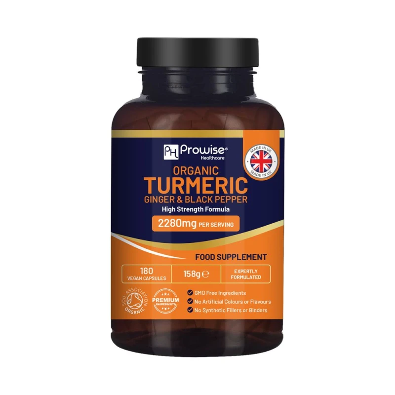 Image of Prowise Healthcare Organic Turmeric 2280mg (High Strength) with Black Pepper & Ginger - 180 Vegan Turmeric Capsules with Active Ingredient Curcumin I