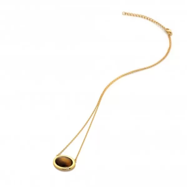 Image of Horizontal Oval Tigers Eye Necklace DN188