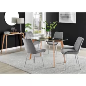 Image of Furniture Box Malmo Glass and Wooden Leg Dining Table & 4 Grey Pesaro Silver Chairs