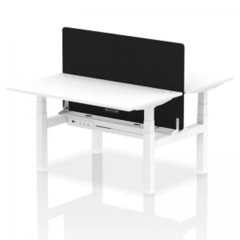 Image of Air Back - to - Back 1400 x 800mm Height Adjustable 2 Person Bench Office Desk White Top - Cable Ports White Frame - Black Straight Screen