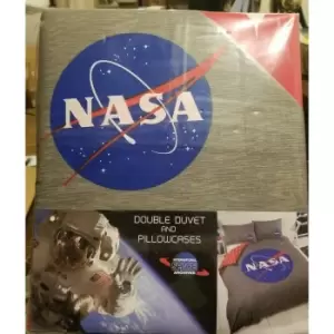 Image of NASA ISA Logo Duvet Cover Set (Single) (Grey/Blue/Red)