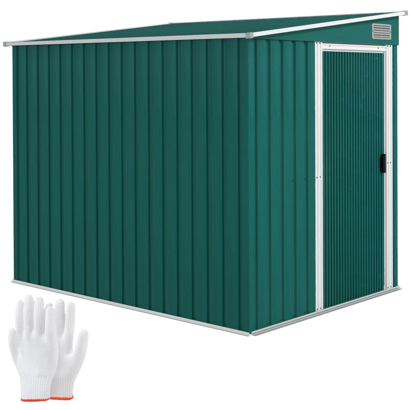 Image of Outsunny 7 x 5FT Garden Shed w/ Foundation Lean to Metal Tool Shed Green TJ Hughes 5061025099726