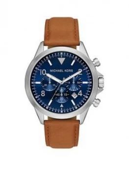 Image of Michael Kors Blue Chronograph Tan Watch