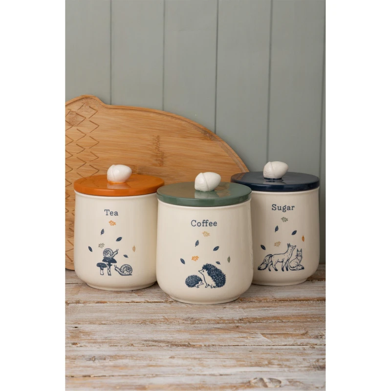 Image of PRICE & KENSINGTON Set of 3 Woodland Tea Coffee Sugar Cannisters cream ONE SIZE