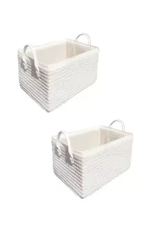 Image of Set Of 2 Kids Storage Basket Organiser With Handles 30 x 20 x 16 cm