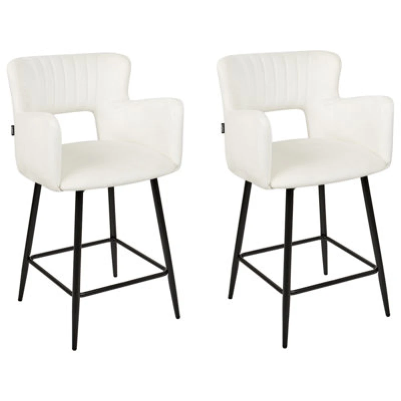 Image of Beliani Set Of 2 Bar Chairs Sanilac Velvet White