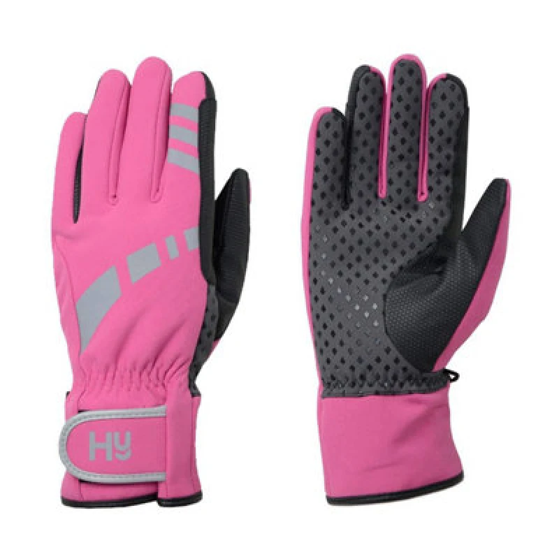 Image of Hy5 Adults Reflective Waterproof Multipurpose Gloves Hot Pink/grey (Xs)