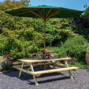Image of Rowlinson 5ft Picnic Table with 2.7 m Parasol, Green