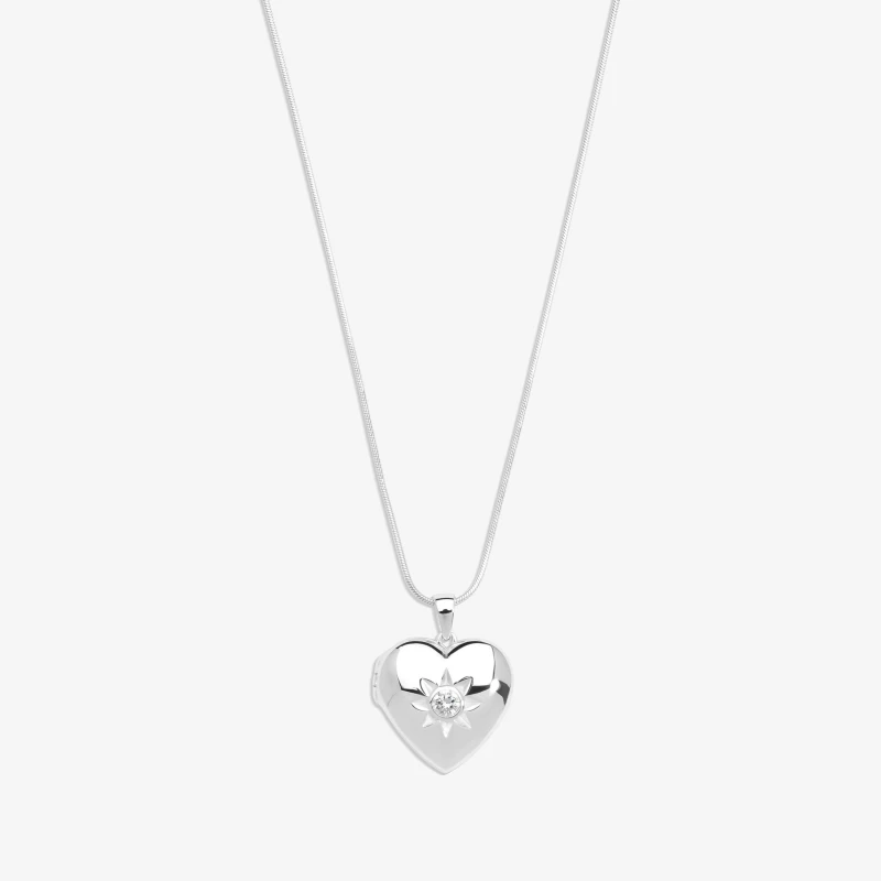 Image of Simply Silver Sterling Silver 925 Cubic Zirconia Heart Locket Necklace Silver female