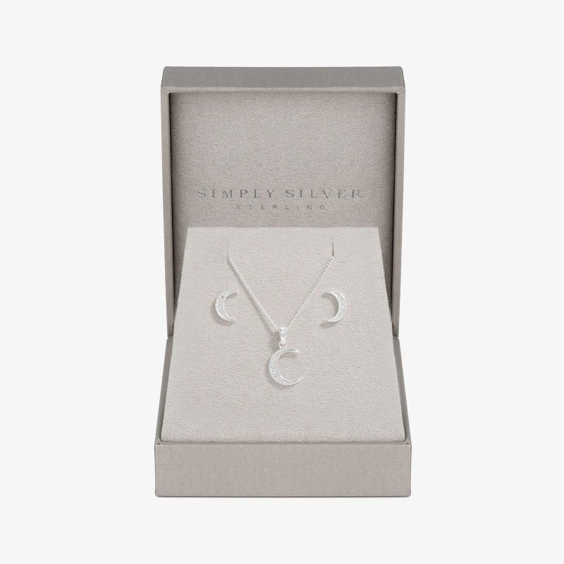 Image of Simply Silver Sterling Silver 925 CZ Crescent Set Jewellery Sets One Size Silver 71899111000
