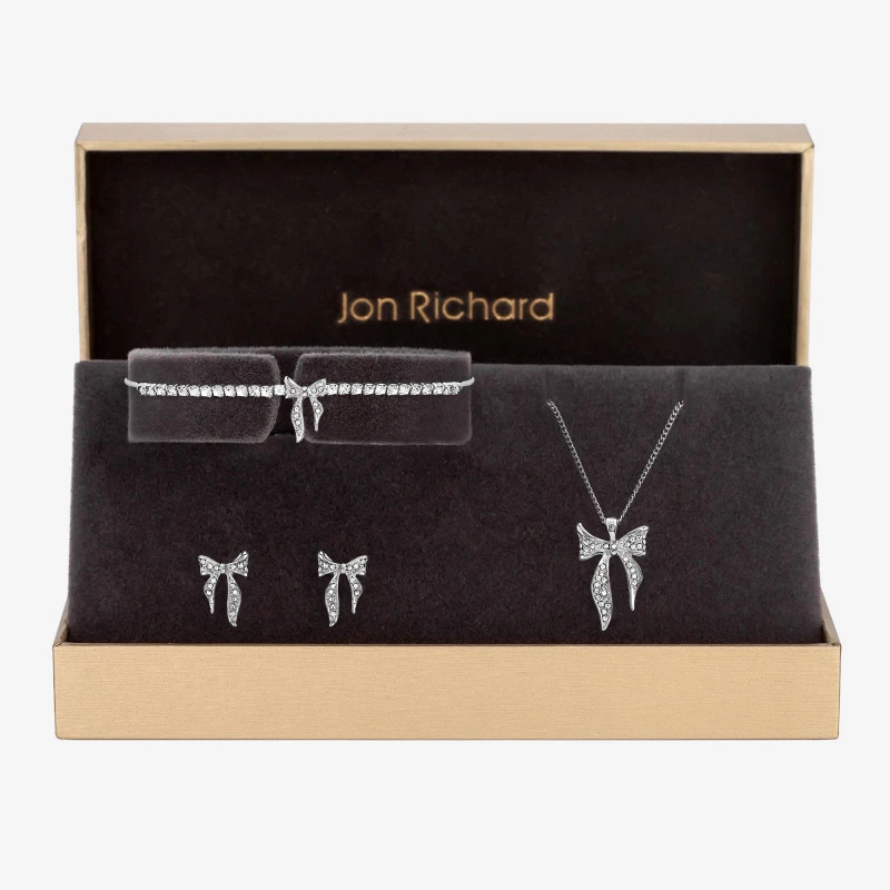 Image of Jon Richard Silver Plated and Pave Bow Trio Set - Gift Box Silver female One Size