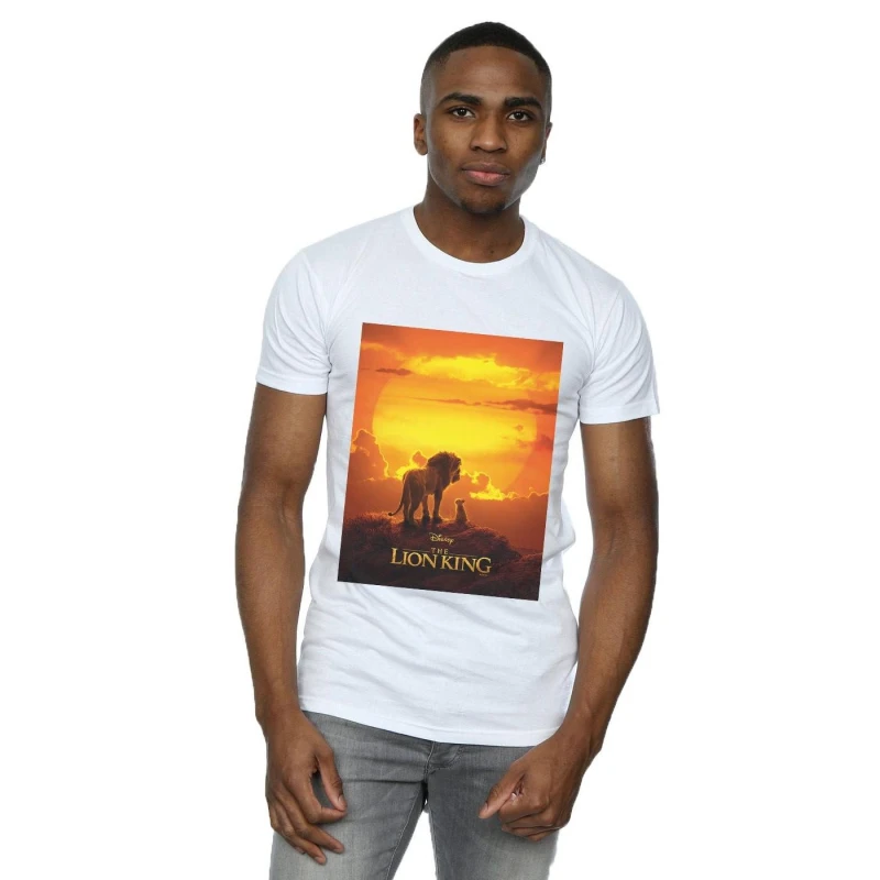 Image of Disney Men The Lion King Movie Sunset Poster T-Shirt in White Size: Small White S Male 5059308595317