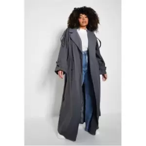 Image of I Saw It First Plus Size Belted Wool Trench Coat - Grey