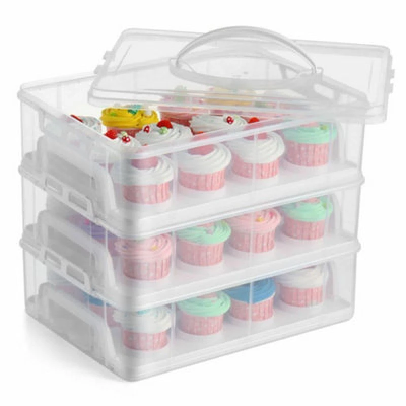 Image of Gr8 Home 3 Tier Stackable Cupcake Plastic Carrier Box Clear unisex
