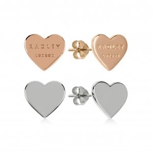 Image of Radley 18ct Rose Gold & Silver Plated Heart Stud Earring Set