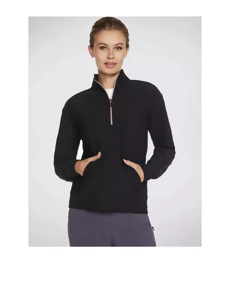 Image of Skechers Goluxe Rib 1 4 Zip Fleece Womens 1/4 Zip Fleece Tops 8 (XS) Black 44016103310