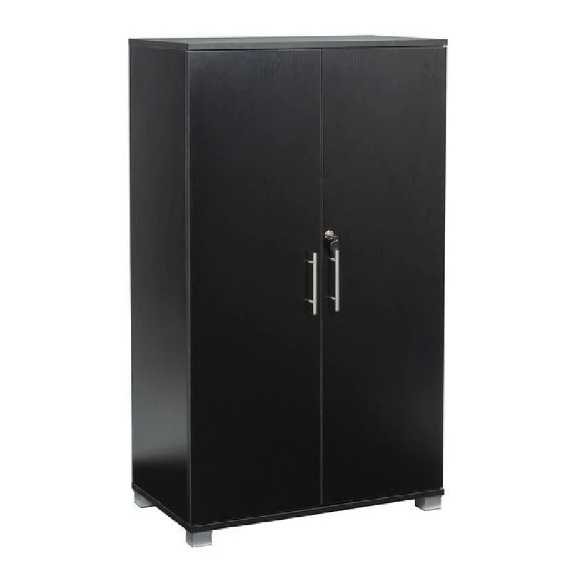 Image of Moderna Black Filing Cabinet, 2 Shelves, Lockable 2 Door, Tall Office Cupboard Black Unisex