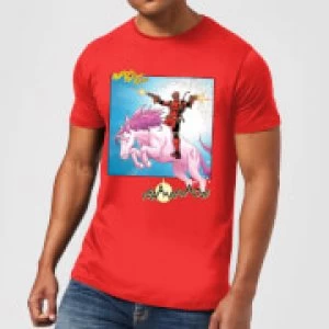 Image of Marvel Deadpool Unicorn Battle Mens T-Shirt - Red - M