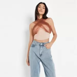 Image of Missguided Tulle Mesh Corset Top - Brown