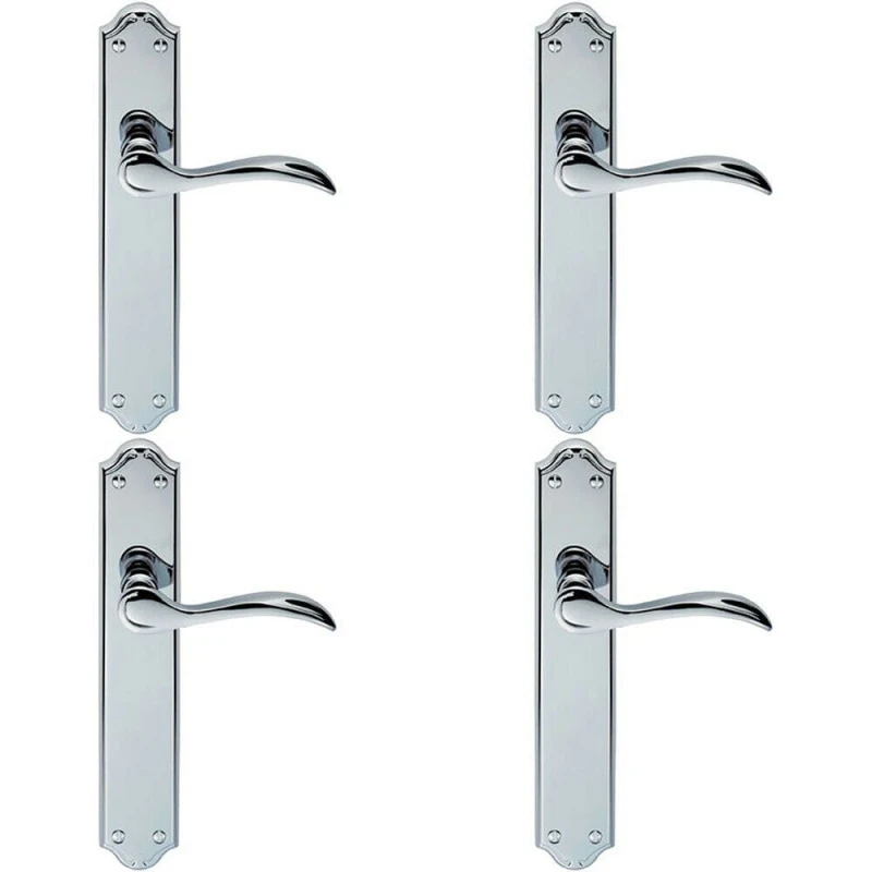 Image of Loops 4x PAIR Curved Handle on Long Latch Backplate 245 x 45mm Polished Chrome Multi